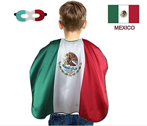 Hanvache Mexican Flag Cape for Kids and Children + a Mask-Lucha Libre Costume Wrestling Mask Cape for Luchadors and Futbol Mexicano