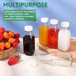 Peryiter 6 Pcs Glass Milk Bottle with Lid Reusable