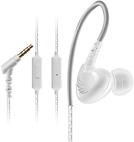 Wired Earphones, UNEGO Ergonomic Sweatproof Noise Cancelling Over Ear Earbuds Bass Stereo In-Ear Headphones with Mic Remote 3.5mm Jack HIFI Audio for iPhone Samsung Smartphone Tablet Computer (White)