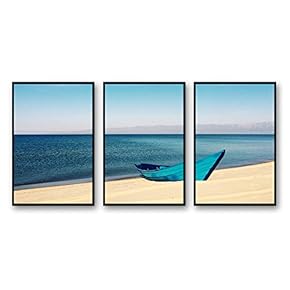 Framed Canvas Wall Art for Living Room, Bedroom Ocean Sea Beach Canvas Prints for Modern Home Decoration Ready to Hang - 16"x24"x3 Panels