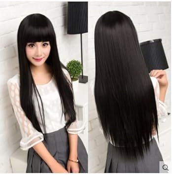 Amazon Com 2018 New Black Long Straight Hair Oblique Bangs Long