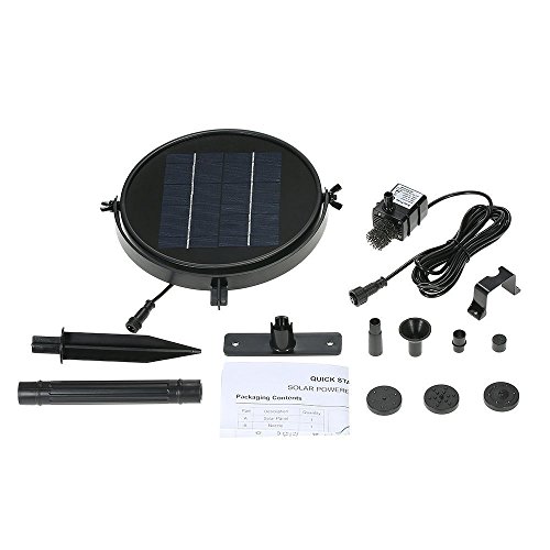 JPLSK Solar Fountain Pump, 2W Solar Water Pump Waterproof Solar Panel and Submersible Pump Kit with 4 Spay Heads for Bird Bath,Small Pond and Water Circulation,10ft Cord Included - Thumbnail 6