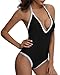 Tempt Me Women's One Piece V Neck Halter Vintage Sexy Backless Swimsuits Black L