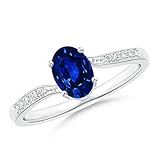 Solitaire Oval Blue Sapphire Bypass Ring with Pave