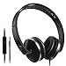 On Ear Headphones, Vive Comb Foldable Headphones with Microphone Lightweight Stereo Adjustable PC Headset Wired Headphones with Volume Control for Tablet, Smartphones, Laptop-Black