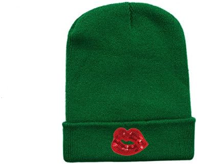 Lips Red Cool Popular Embroidery Beanie Keep Warm Woolen Cap For Men/Women/Children Green