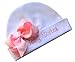 Personalized Embroidered Baby Girl Hat with Grosgrain Bow with Custom Name (White Hat/Pink Bow)