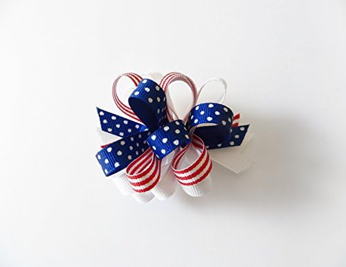 Girls Medium American Flag Barette Hairbow - Blue - One Size Hair Bow