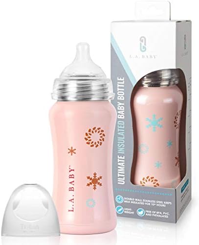 Ultimate Stainless Steel Baby Bottle 9oz Insulated Baby Bottle | Insulate Milk for 10+ Hours | Non-Toxic Food-Grade Stainless Steel & Food-Grade Silicone Slow Flow Nipple | Leak-Free Design - Pink
