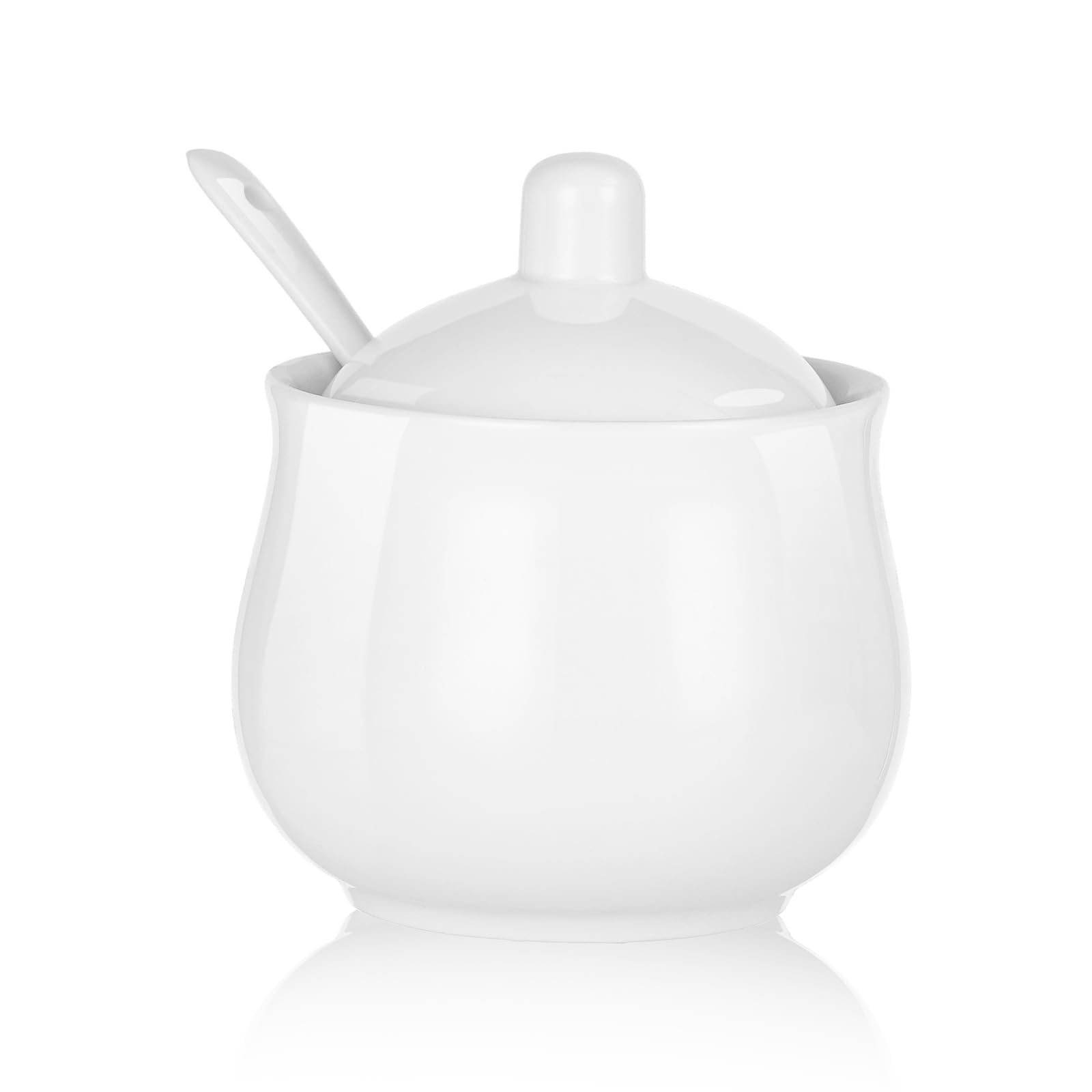 Photo 1 of CHILDIKE Ceramic Sugar Bowl with Lid and Spoon, White Porcelain Sugar Salt Pepper Storage Jar, 8 Ounces