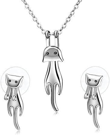 Bracelet Cat Lovers Necklace Earrings ISAACSONG.DESIGN Sterling Silver Cat Kitty Jewelry Set Ring Set for Women