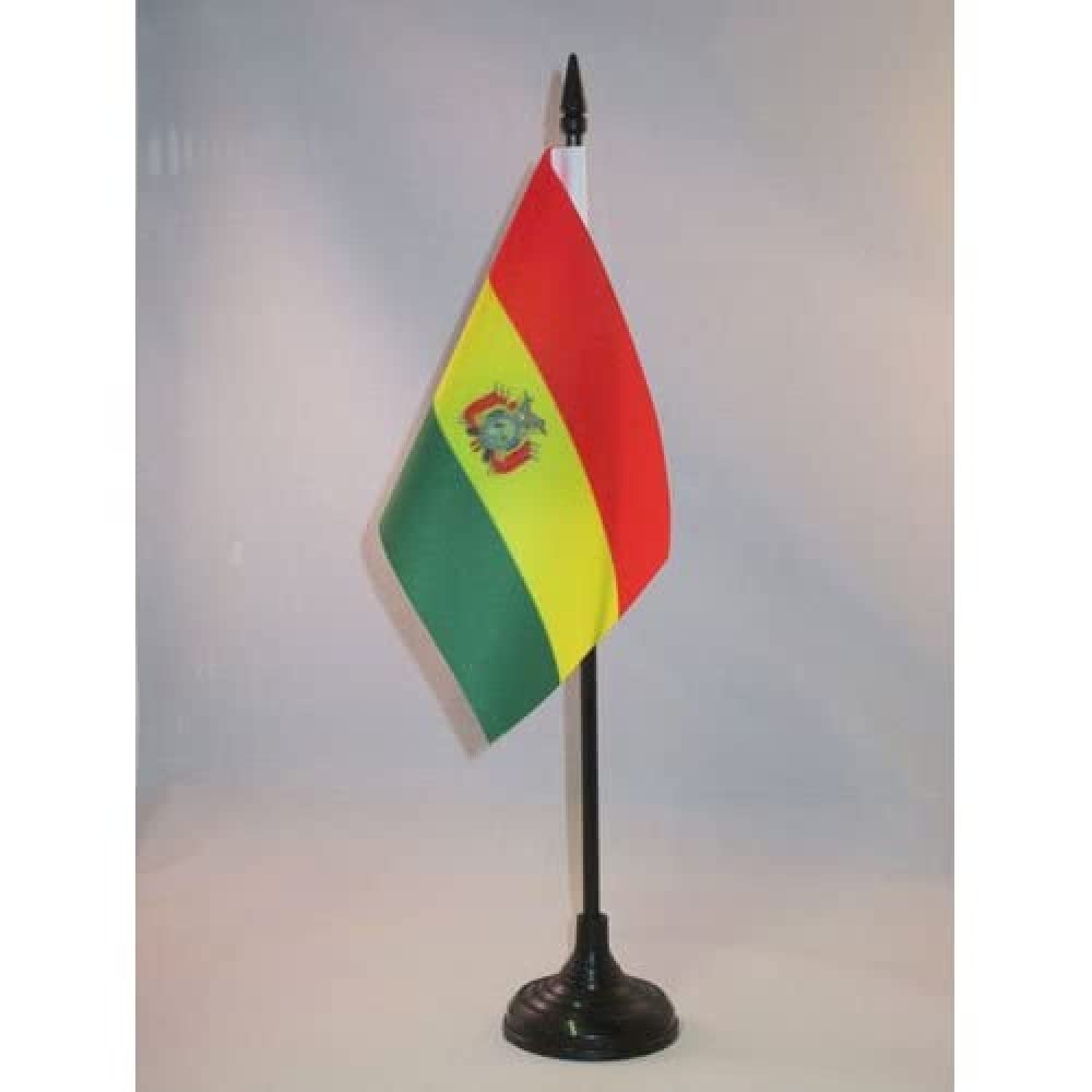AZ FLAG - Bolivia Table Flag 4'' x 6'' - Bolivian Office Mini Banner 100% Polyester 15 x 10 cm - Mini Desk Flag with 10'' Pole and Black Plastic Base