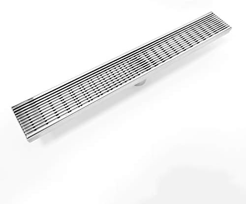 30 Inch Mirror Polished Wedge Wire Linear Shower Drain Rectangle Shower Floor Drain with Pattern Grate Stainless Steel