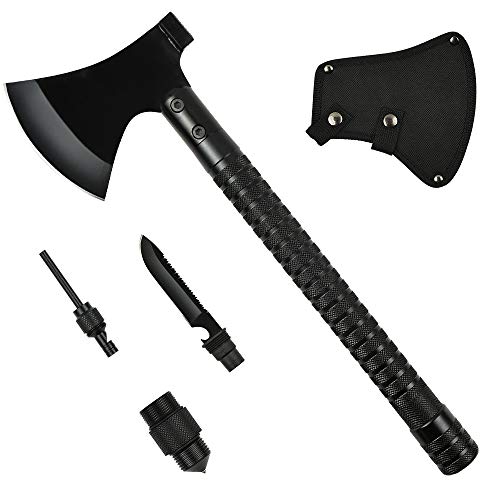 Camping Axe Multi-tool Kit Survival Emergency Gear Portable Folding Collapsible Camp Ax Hatchet Tomahawk Tactical Hand Tool with Sheath Hammer for Hiking Backpacking Hunting Outdoor Adventures 17 inch - Thumbnail 2