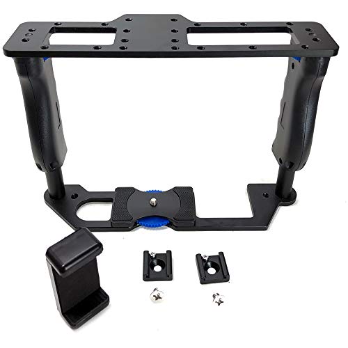 iShot Pro Universal Smartphone Premium Aluminum Video Rig Camera Tripod Mount Holder Stabilizer Handle Cage - Compatible with iPhone Samsung Android Google Sony GoPro Camcorder DSLR LED Mic and More