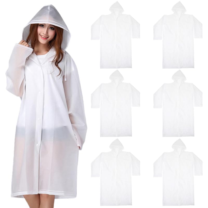 Bramble 6 Pack Festival Poncho (Waterproof, Adult) Reusable One-Size Clear Rain Poncho for Sports Events, Hiking