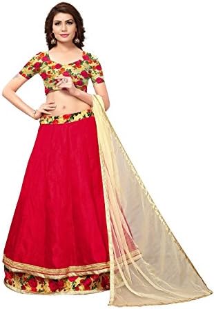 JULEE Women's Banglori Satin Semi-Stitched Lehenga Choli (LA82-Gulabo Red-004_Free Size)
