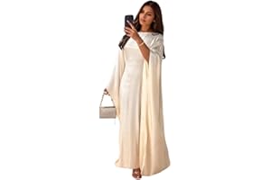 RLLJS Women Abaya Dress Ramadan Eid Summer Satin Islam Muslim Batwing Sleeve Maxi Dress Kaftan Robe Ramadan Clothes