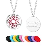 INLIFE JAROMA Hypo-allergenic 316L Surgical Grade Stainless Steel Sunflower Pattern Aromatherapy Essential Oil Diffuser Necklace Locket Pendant, 24-Inch Chain and 10 Washable Pads