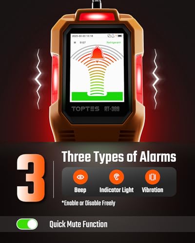 TopTes RT-389 Rechargeable Refrigerant Leak Detector, HVAC Freon Leak Detector with 3 Sensitivity Modes & 3 Alarm Types for CFCs, HCFCs, HFCs, HFOs, HCs for Car Home Industrial - Orange