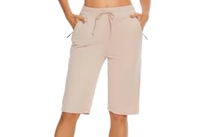 Choosefree Womens Bermuda Shorts 12" Knee Length Drawstring with 2 Deep Zippered Pockets Comfy Lounge Breathable Shorts