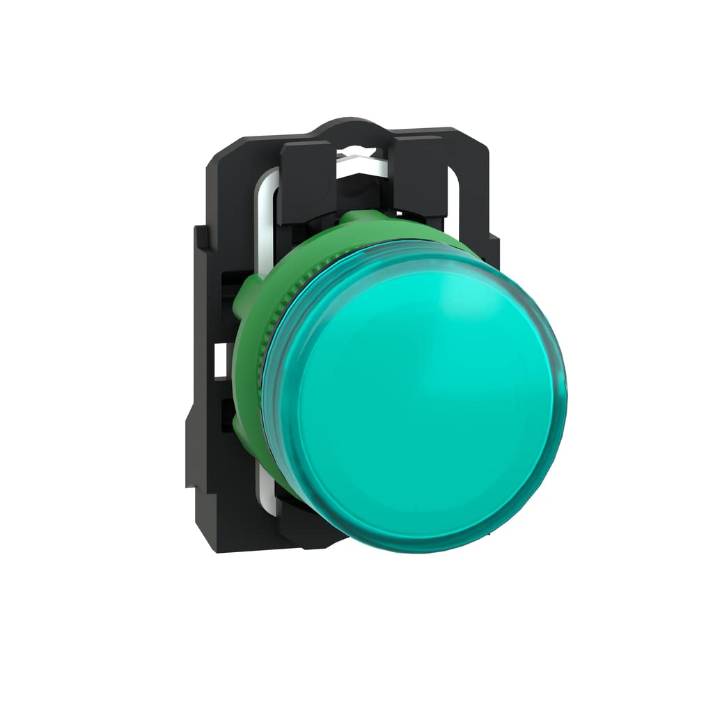 Schneider Electric Harmony XB5 - Pilot Indicator Light, Plastic, Plain Lens, Integral LED, Industrial Control, 22 mm Mount, 110…120 V AC, XB5AVG3, Green