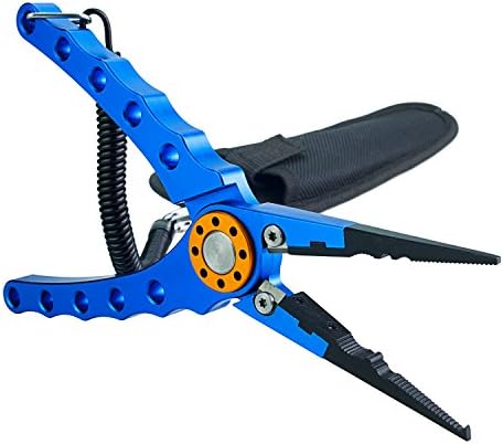 Aluminum Fishing Pliers Hook Removers Fishing Line Cutters with Coiled Lanyard and Belt Holder Sheath