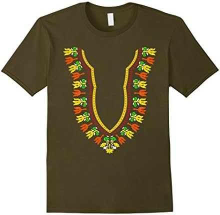 Men's African Dashiki Golden Collar Warm Hearted Boubou T-Shirt XL Olive