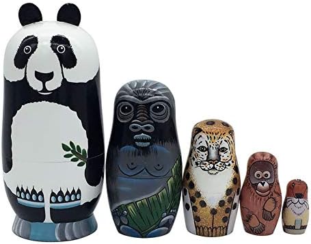 Metyere 5 Layers Nesting Dolls Wood Panda Penguin Bear Girl Dolphin Hand-painted Russian Doll Matryoshka Toy Home Decor Kid Gift