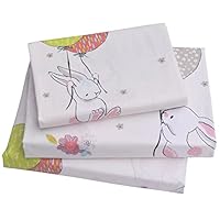 J-pinno Cute Cartoon Rabbit Bunny Twin Sheet Set for Kids Girl Children,100% Cotton, Flat Sheet + Fitted Sheet + Pillowcase Bedding Set