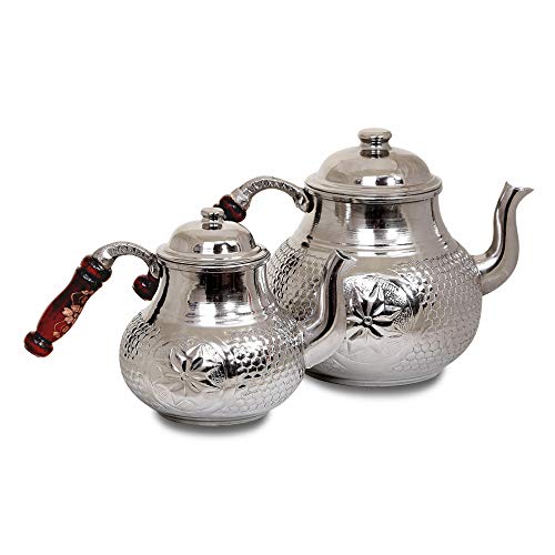 Handgefertigte Kupfer-Teekanne mit Ottomanen-Heizung, authentisches Wabenmuster, Samowar, Wasserkocher, silberfarben – Bild 7