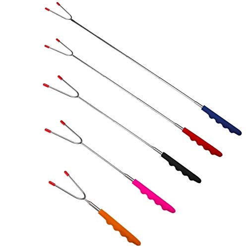 MMtong Marshmallow Roasting Sticks 5 Pack Extra Long 45’’ Stainless Telescoping Hot Dog Smores Skewers Kids Safe Barbecue Forks for Campfire, Bonfire and Grill - Thumbnail 2