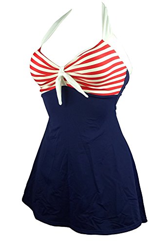 CM-Kid Women's One Piece Swimsuit Pin Up Skirtini Cover Up Swimdress Tankini - Thumbnail 2