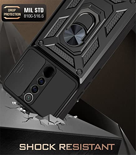 PANXIYUE Xiaomi Redmi 9 Case, Sliding Window Armoured Shockproof Dual Layer Hard PC and TPU Silicone with 360° Magnet Ring Stand Case Cover for Xiaomi Redmi 9, Black