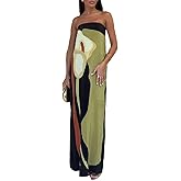 ANKOMINA Women's Summer Floral Printed Off Shoulder Tube Maxi Dress Sexy Strapless Backless Loose Beach Long Dresses Green