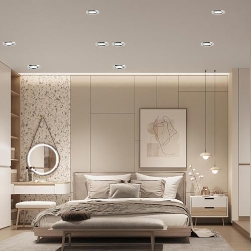 Recessed Frame for Spotlights – Brushed Metal Round, Incl. Socket for GU10 | Fit for 55-70 mm Holes | For 50 mm Lamp | Porthole Frame – Ideal for Bathroom, Living Room, Kitchen | 24 Pack