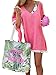 Adreamly Women's Pom Pom Trim Kaftan Chiffon Swimwear Bathing Suit Beach Cover Up Coral Pink Medium-Large