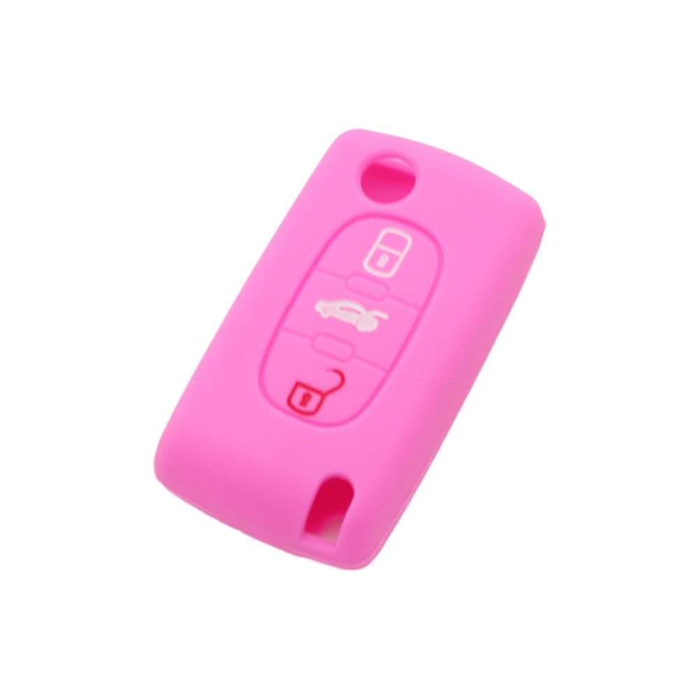 BROVACS Silicone Cover Protector Case Holder Skin Jacket Compatible with PEUGEOT CITROEN 3 Button Flip Remote Key Fob CV9301 Pink โ image 1