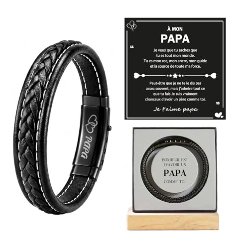 Lueaurra Bracelet pour Papa, Cadeau Fete des Peres, Idee Cadeau Noel Anniversaire pour Papa, Bracelet Homme avec Coffret et Carte