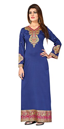 Women's Printed blue Maxi Dress Kaftan Long Sleeve TFMKF13283 Med (40)