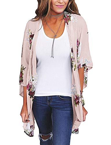 Chunoy Women Summer Tie Dye Short Sleeve Loose Chiffon Kimono Cardigan Open Front Beach Wear Cover Up Medium
