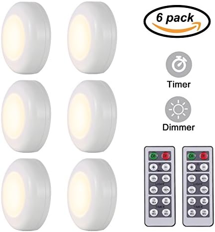 KINDEEP Wireless LED Closet Lights, Dimmable Puck Lights Operated with Remote Control, Kitchen Under Cabinet Lighting, Aisle Tap Night Lamp, Battery Powered, 4000K Natural White - 6 Pack