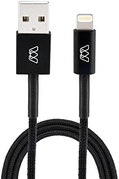 MOS Spring Lightning Cable Aluminum Heads, Spring Relief, Cotton Jacket, Black, 6ft