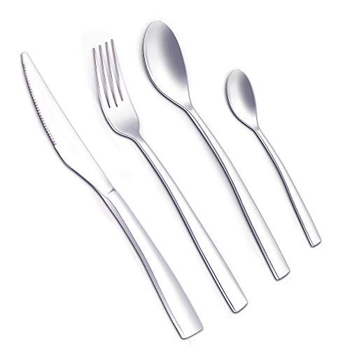 Tesinll Silverware Flatware Cutlery Set, Stainless Steel Utensils Service for 1, Including a Knife, a Fork, two Spoons for Home and Restaurant, Mirror Polished, Dishwasher Safe