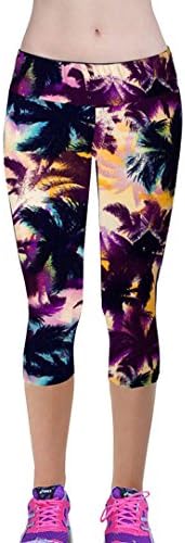 Women's Printed Active Workout Capri Pants Yoga Leggings Tights(XL,Purple)
