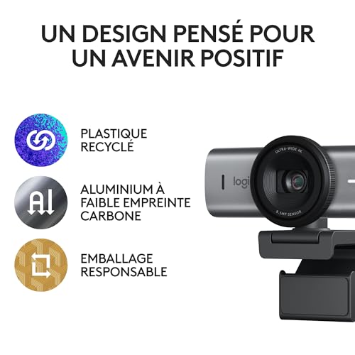 Logitech MX Brio 4K Ultra HD 1080p 60fps Streaming & Collaboration Webcam, 2 Microphones with Noise Reduction, Show Mode, USB-C, Cache for Webcam, Microsoft Teams, Zoom, Google Meet, Graphite
