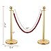 JAXPETY Round Top Polished Brass Stanchion Posts Queue Barrier, Pack of 4 Posts with Red Velvet Ropes,GOLD