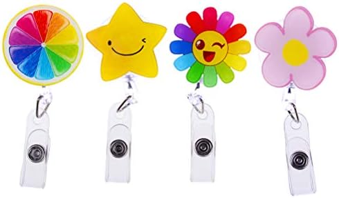 Haomian Pack of 4 Cute Cartoon Retractable Badge Reel ID Card Name Tag Holder Clips for Men and Women (Style2)
