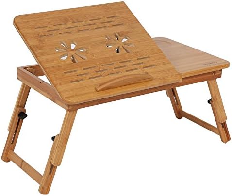 Bamboo Bed Tray Table Laptop Stand Desk, Lap Standing for Bed and Sofa, Cozy Portable Adjustable Laptop Table Drawer Cup Holder Serving Tray for Eating Breakfast, Reading Book, Watching Movie on iPad