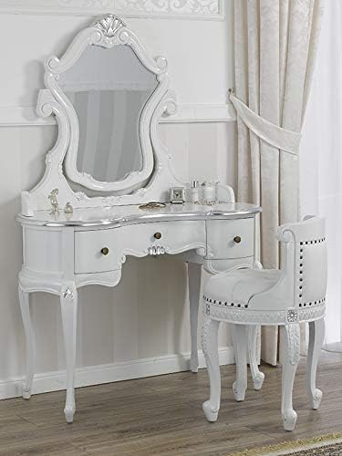 Simone Guarracino Luxury Design Makeup Vanity Set Esmeralda Modern Baroque Style White Lacquered Silver Leaf Faux Leather White Crystal Buttons Sw Amazon Co Uk Kitchen Home